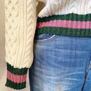 CABLE KNIT SWEATER WITH METALLIC STRIPE