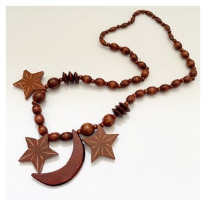 VINTAGE - WOOD BEADED CELESTIAL NECKLACE