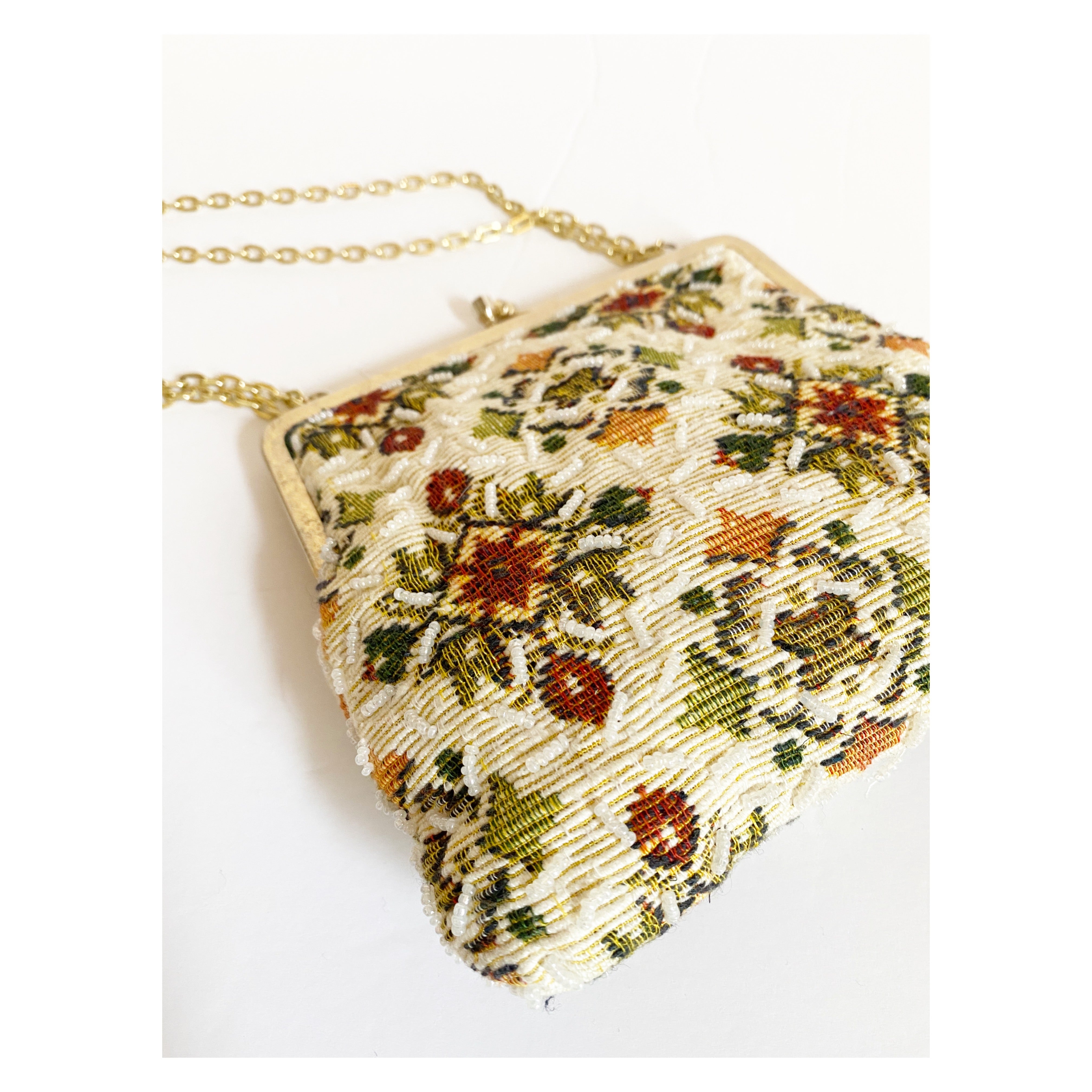 Tapestry and Bead Clutch Bag