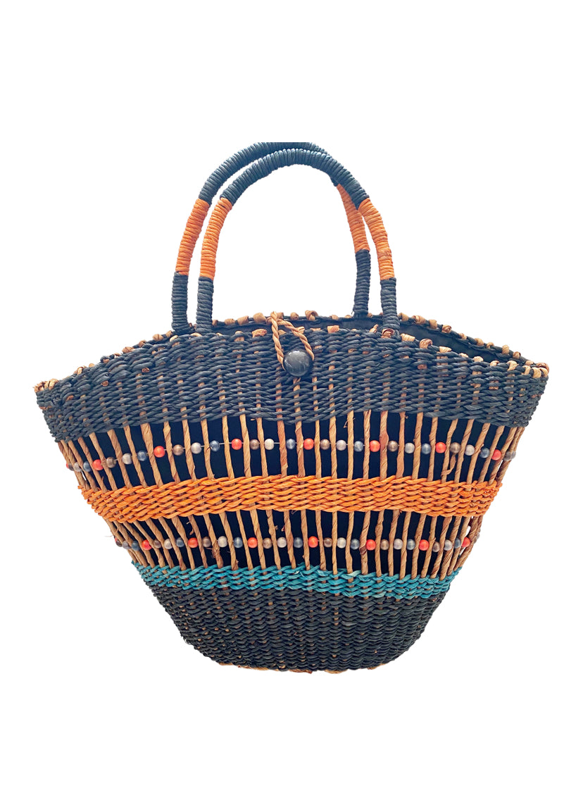 LARGE STRAW BAG WITH BEADS